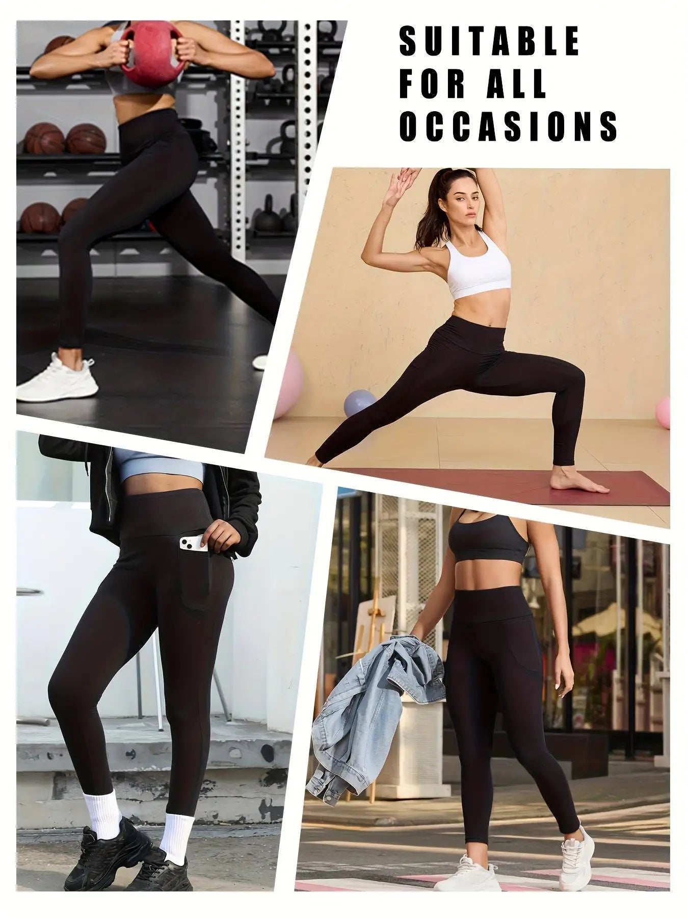 4pcs Plus Size High-Waist Fleece-Lined Yoga Pants with Side Pockets for Yoga Fitness Hiking Outdoor Activities Comfort Versatile