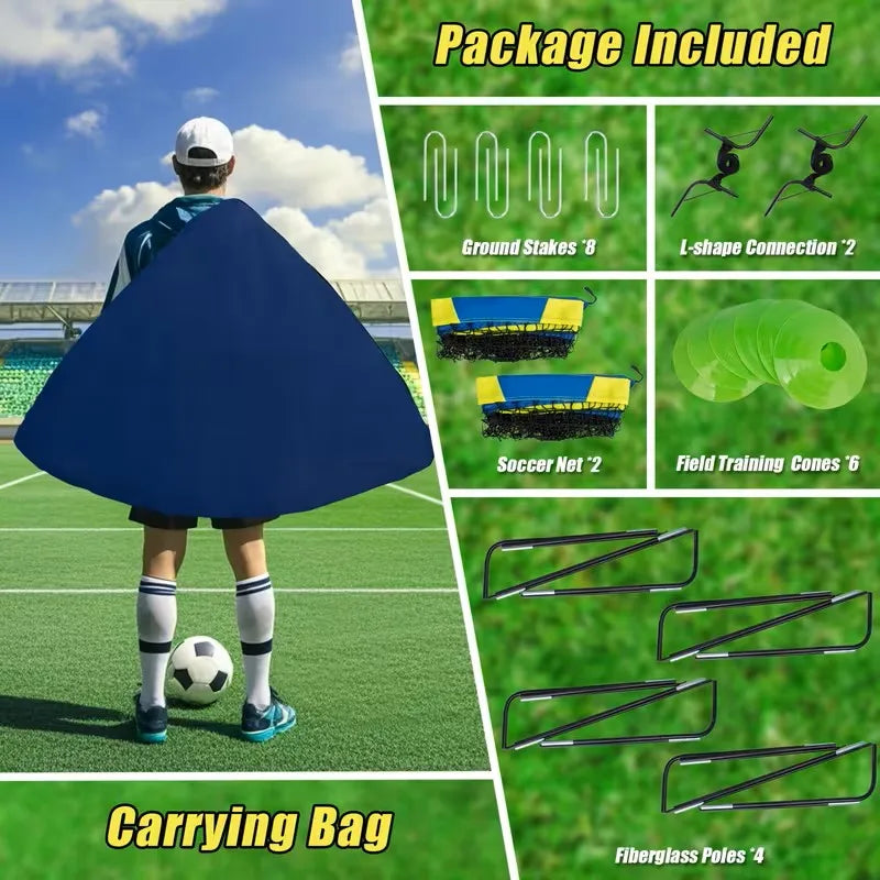 Portable Soccer Goal Set Featuring Two Durable Popup Nets