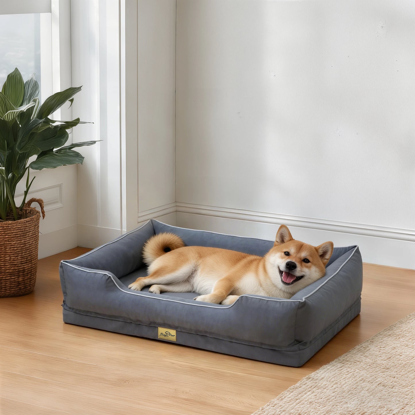 Large Orthopedic Dog Bed Pet Sofa with Bolster Sides Waterproof Liner Pet Couch with Washable Removable Cover and Non-Slip Bottom