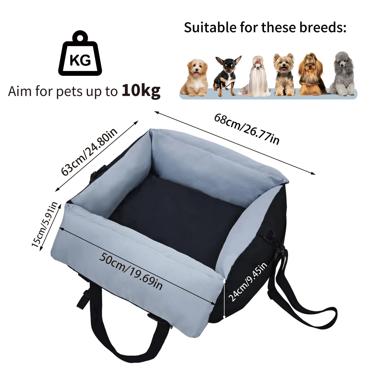 BORWART Portable Dog Car Booster Seat With Safety Belt Washable Cover