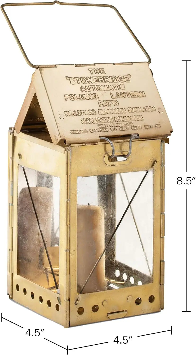 Vintage Folding Brass Camping Lantern With Hanging Handle Emergency Light