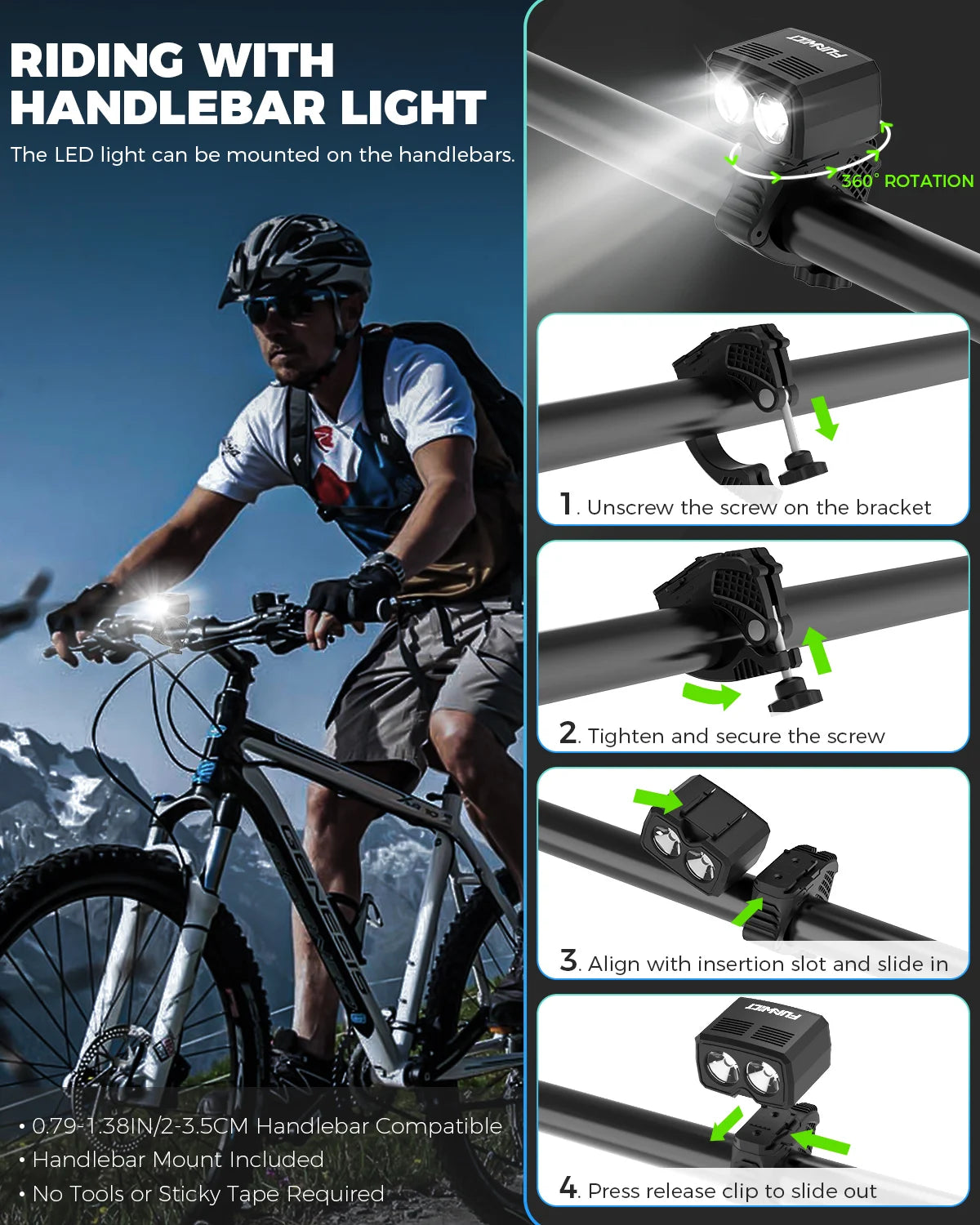 FUNWICT Waterproof USB Rechargeable LED Bicycle Headlight for Night Cycling