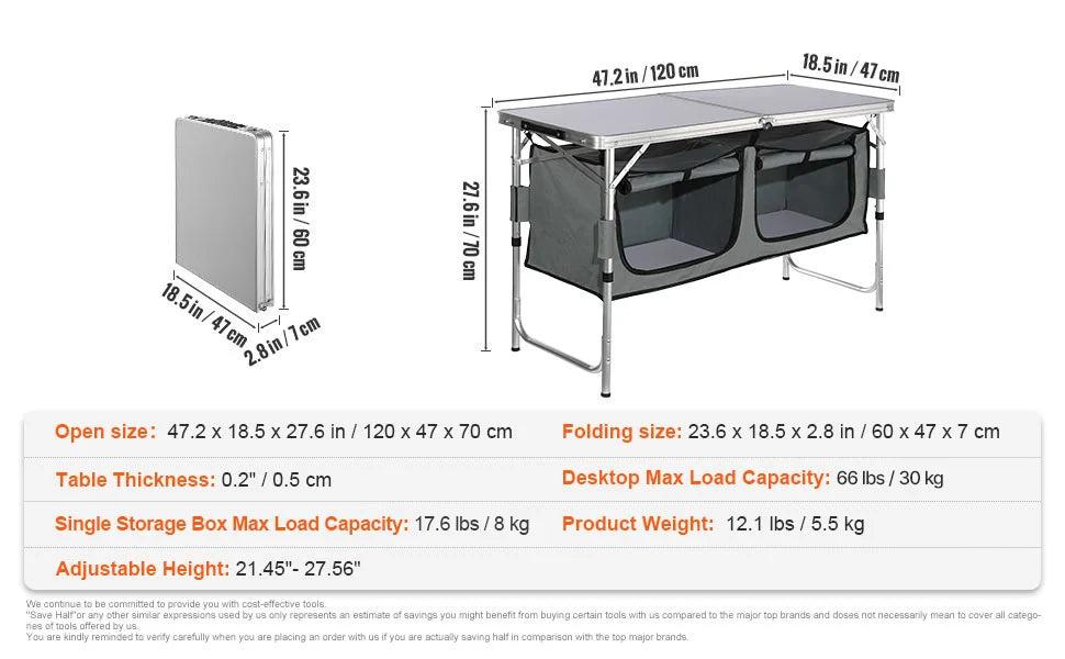 VEVOR Portable Folding Camping Kitchen Table For Outdoor Use