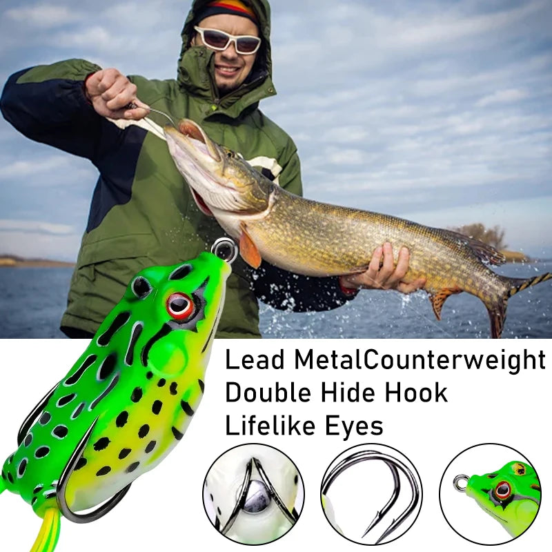 Topwater Frog Soft Plastic Fishing Lures With Treble Hooks