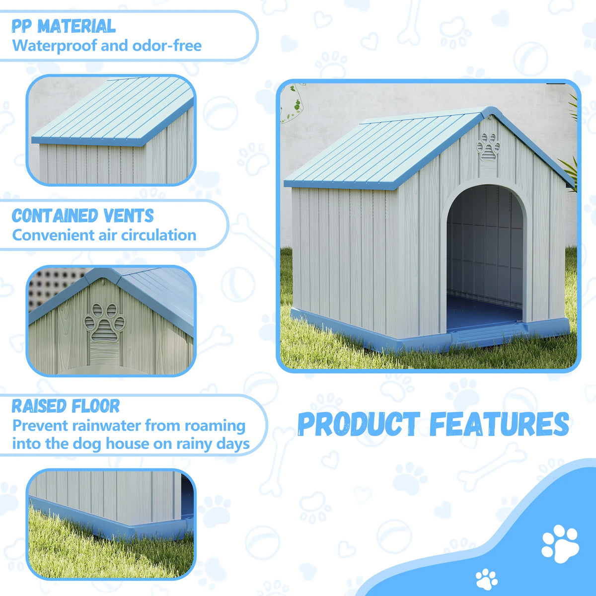 Weatherproof Plastic Dog House for Indoor and Outdoor Use