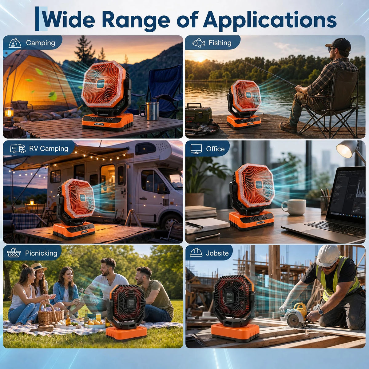 HiMISS Portable Camping Fan with LED Light Remote and Timer