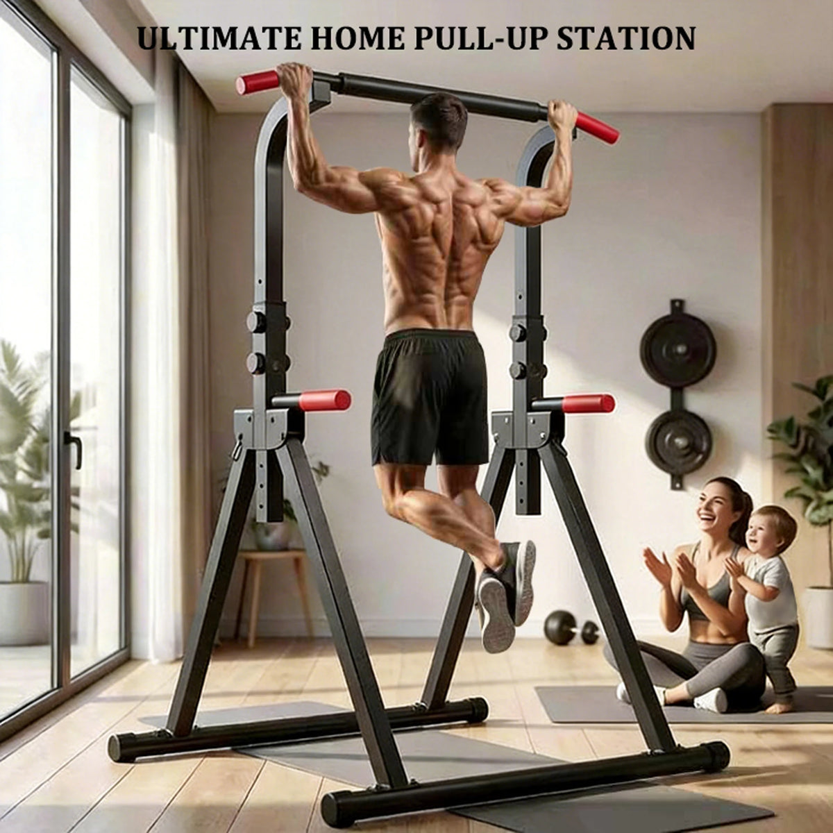 Foldable Power Tower Pull Up Bar Dip Station Strength Home Gym