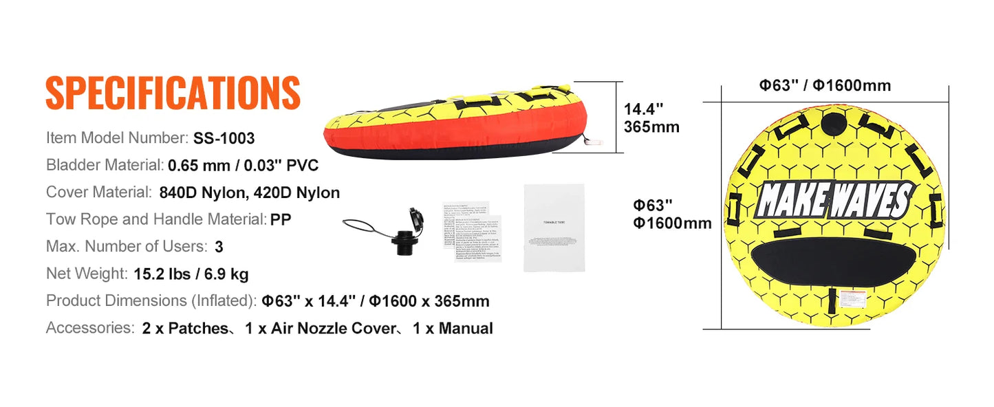 SucceBuy Inflatable Towable Tube For Boating And Water Sports