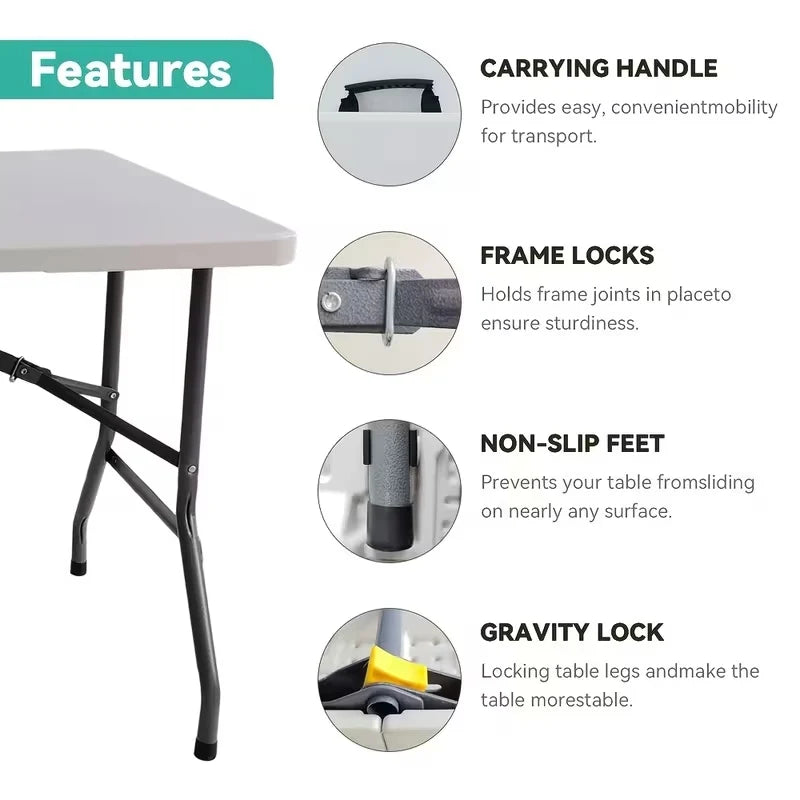 NOREMOCO Folding Portable Table With Carry Handle And Safety Lock