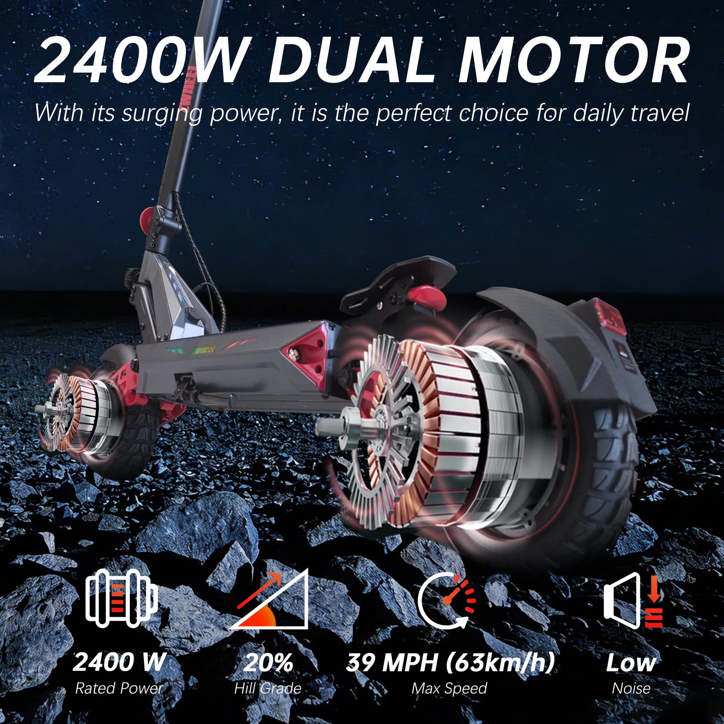 ZWHEEL D3 Dual Motors Electric Scooter 2400W 50 Mile Foldable