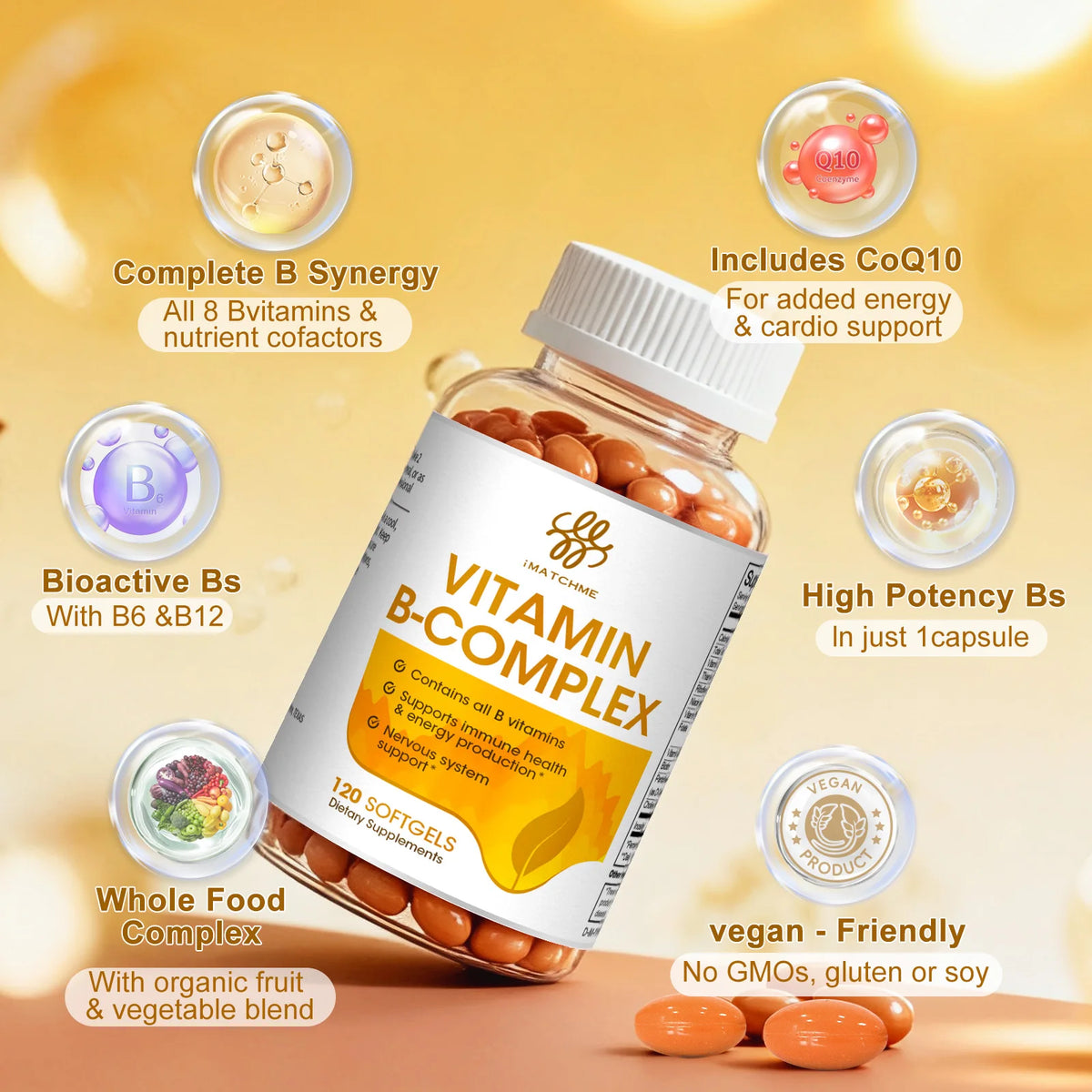 IMATCHME Vitamin B Complex Capsules for Stress and Immune Support