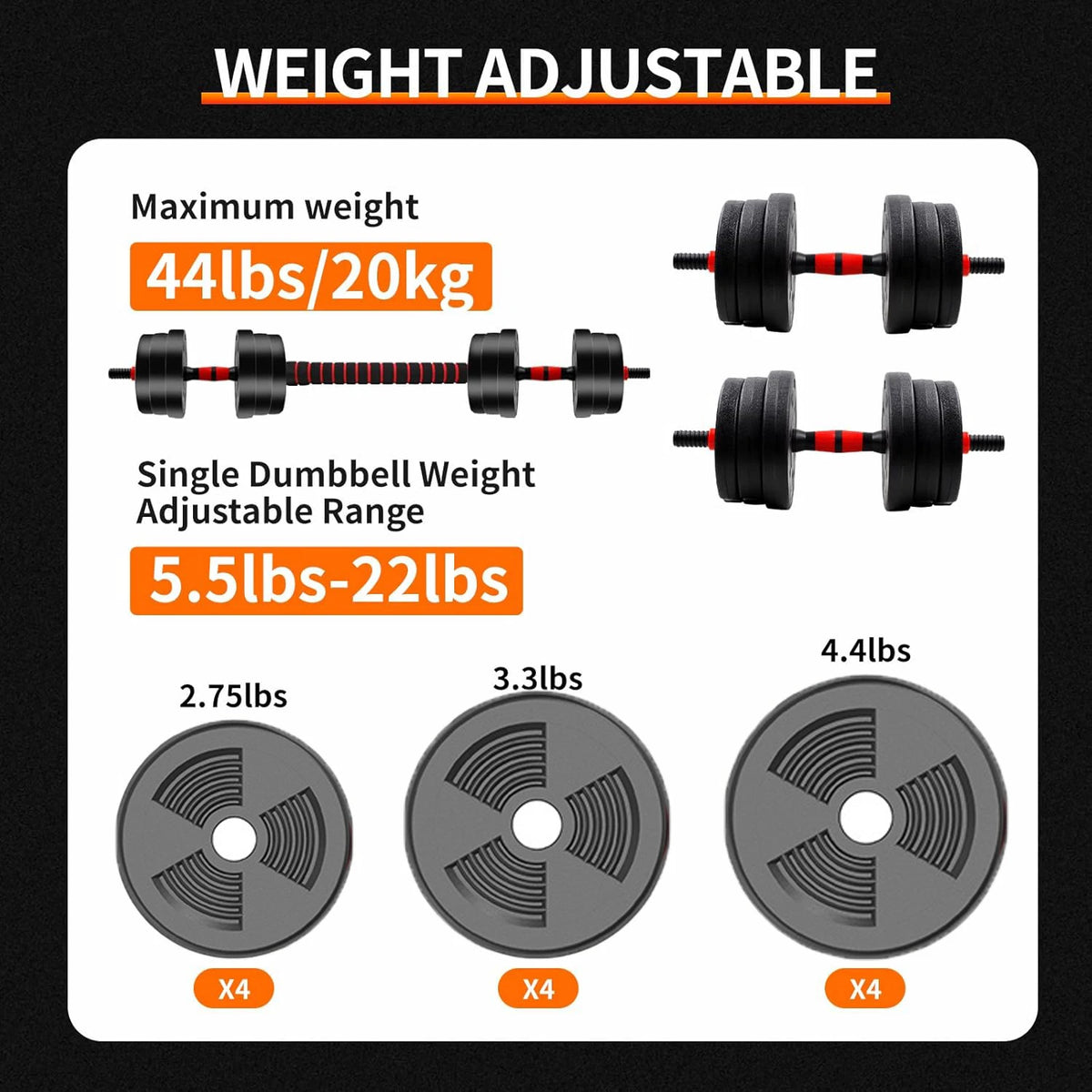 Rubber Coated Adjustable Dumbbell Barbell Home Gym Strength Training