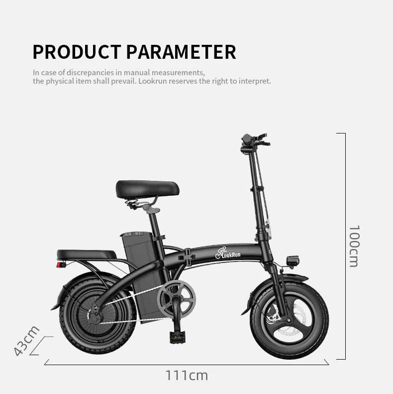 Lookrun G11 Foldable Ebike 600W Peak Power 48V Battery