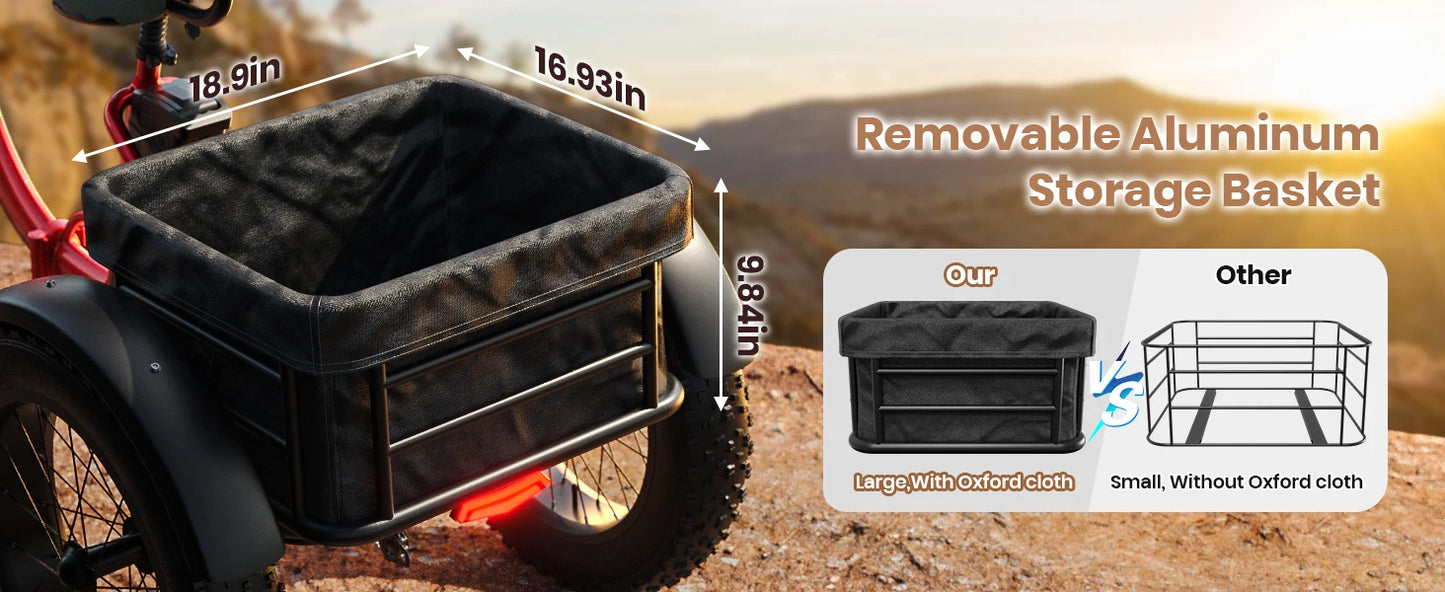 QRONGE 960W Fat Tire Folding Electric Tricycle For Adults