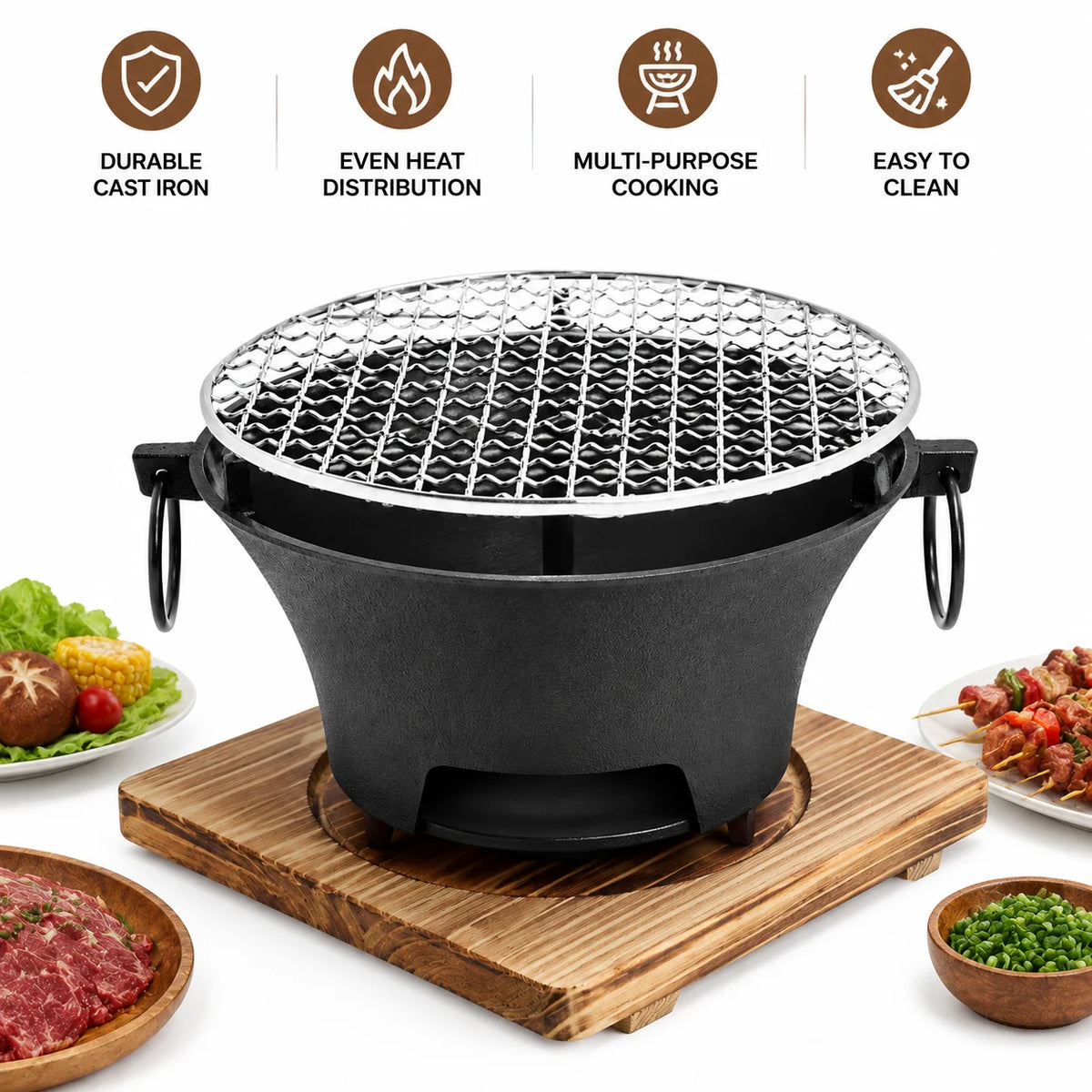Zoe Portable Charcoal Tabletop Grill With Removable Cast Iron Grate