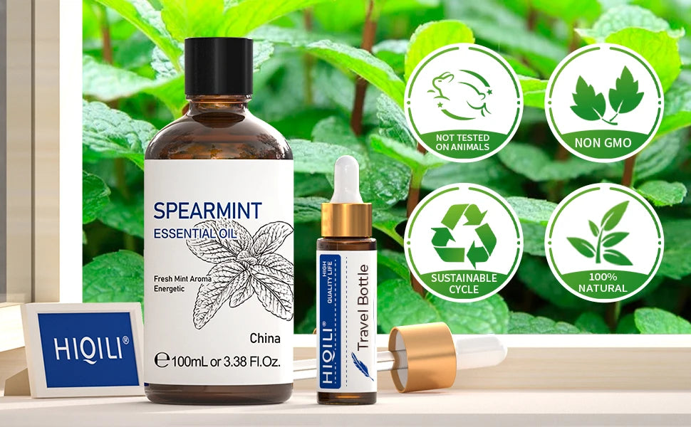 HIQILI Spearmint Vanilla Rose Cinnamon Lemon Essential Oils,100ML Pure Oil for Diffuser,  Humidifier, Massage Muscle Relief Bath