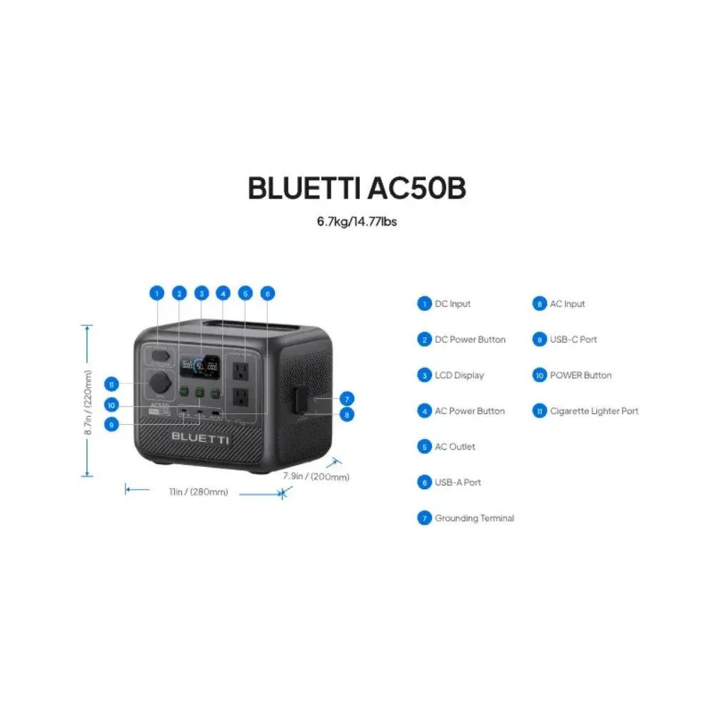 BLUETTI AC50B Portable Power Station 700W 448Wh Solar Generator