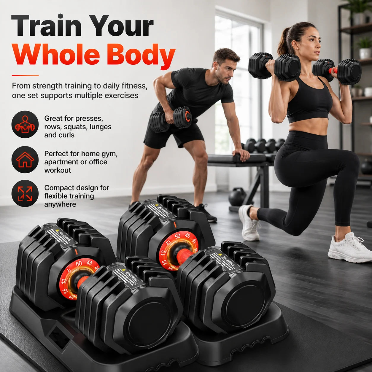 Adjustable Dumbbell Set With Stand For Home Strength Training