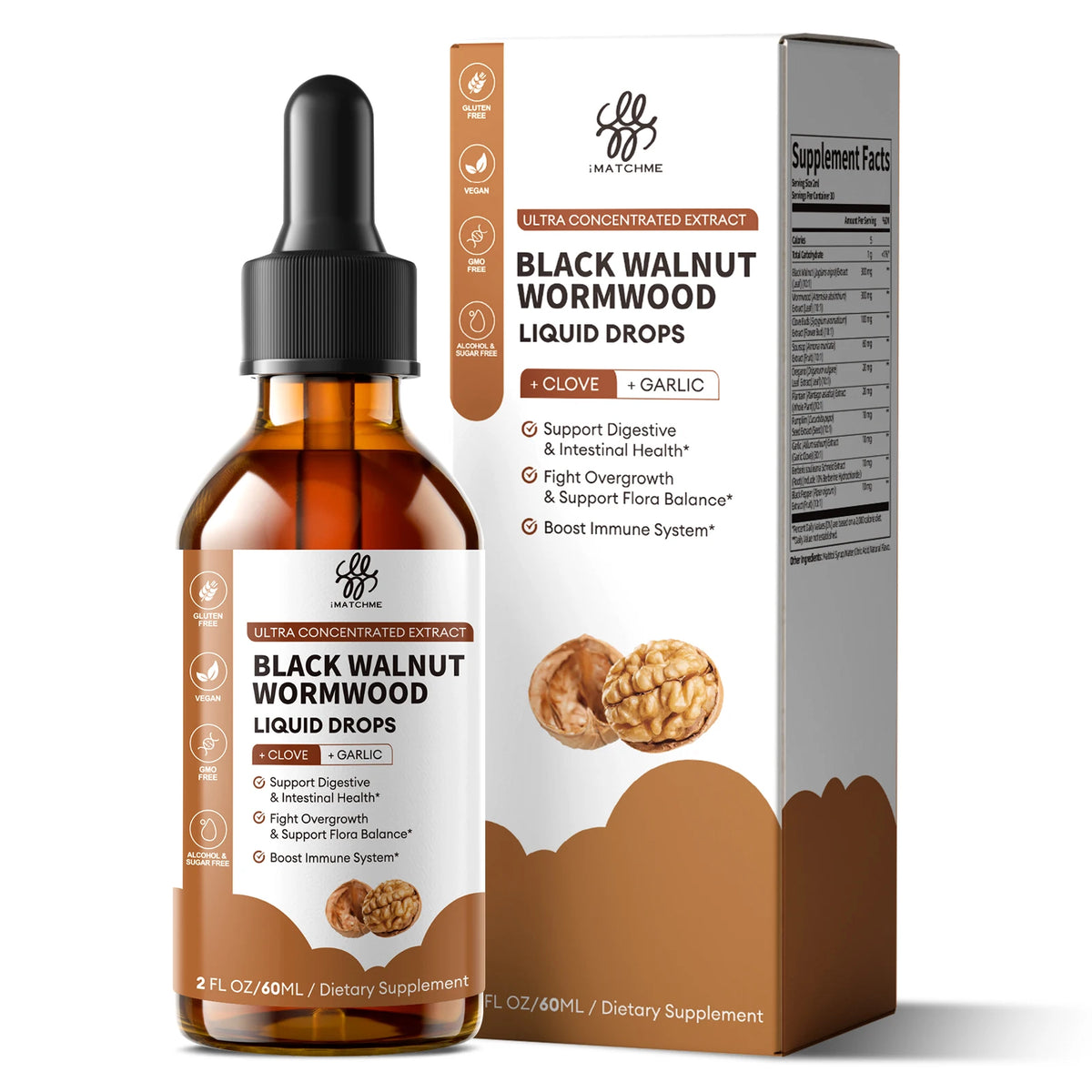 IMATCHME Black Walnut Wormwood Liquid Drops for Digestive Health Support