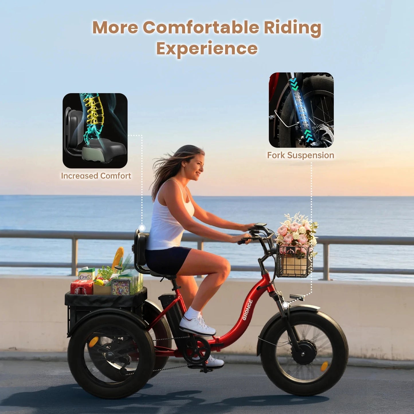 QRONGE 960W Fat Tire Folding Electric Tricycle For Adults