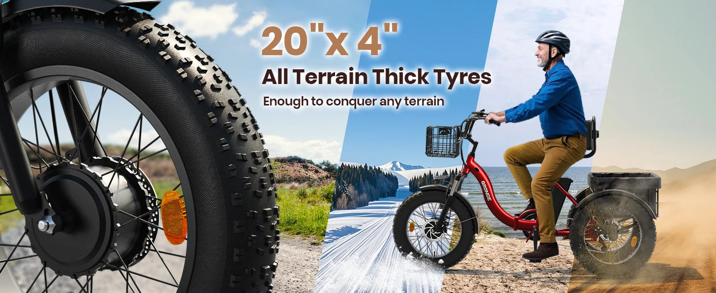 QRONGE 960W Fat Tire Folding Electric Tricycle For Adults