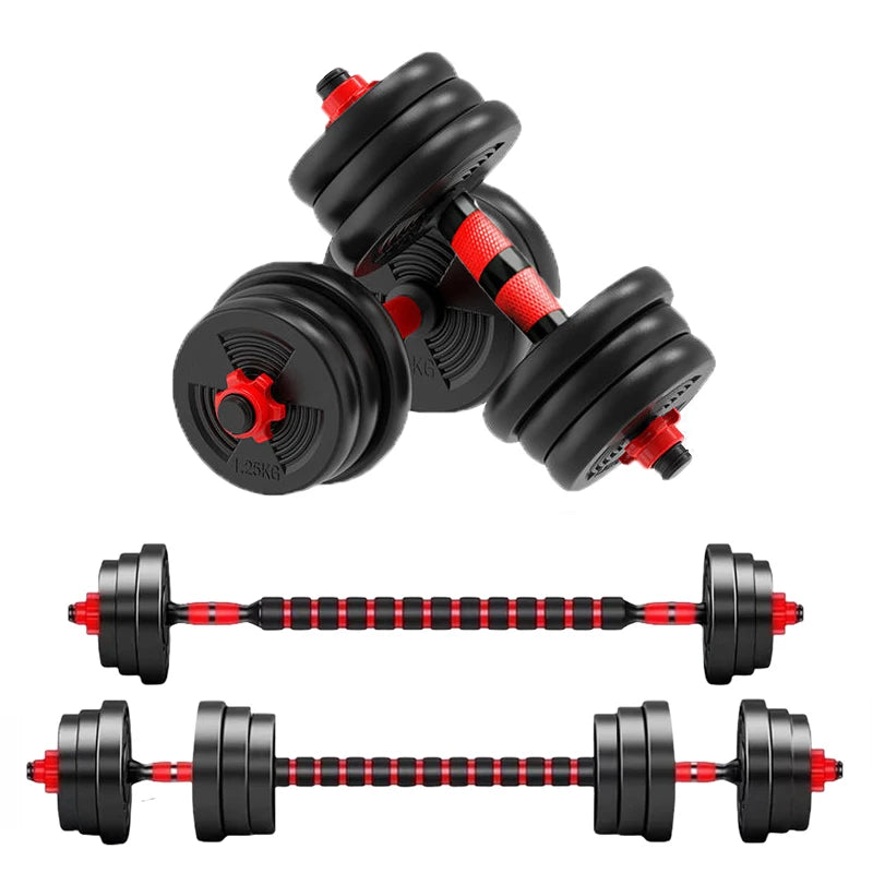 Rubber Coated Adjustable Dumbbell Barbell Home Gym Strength Training