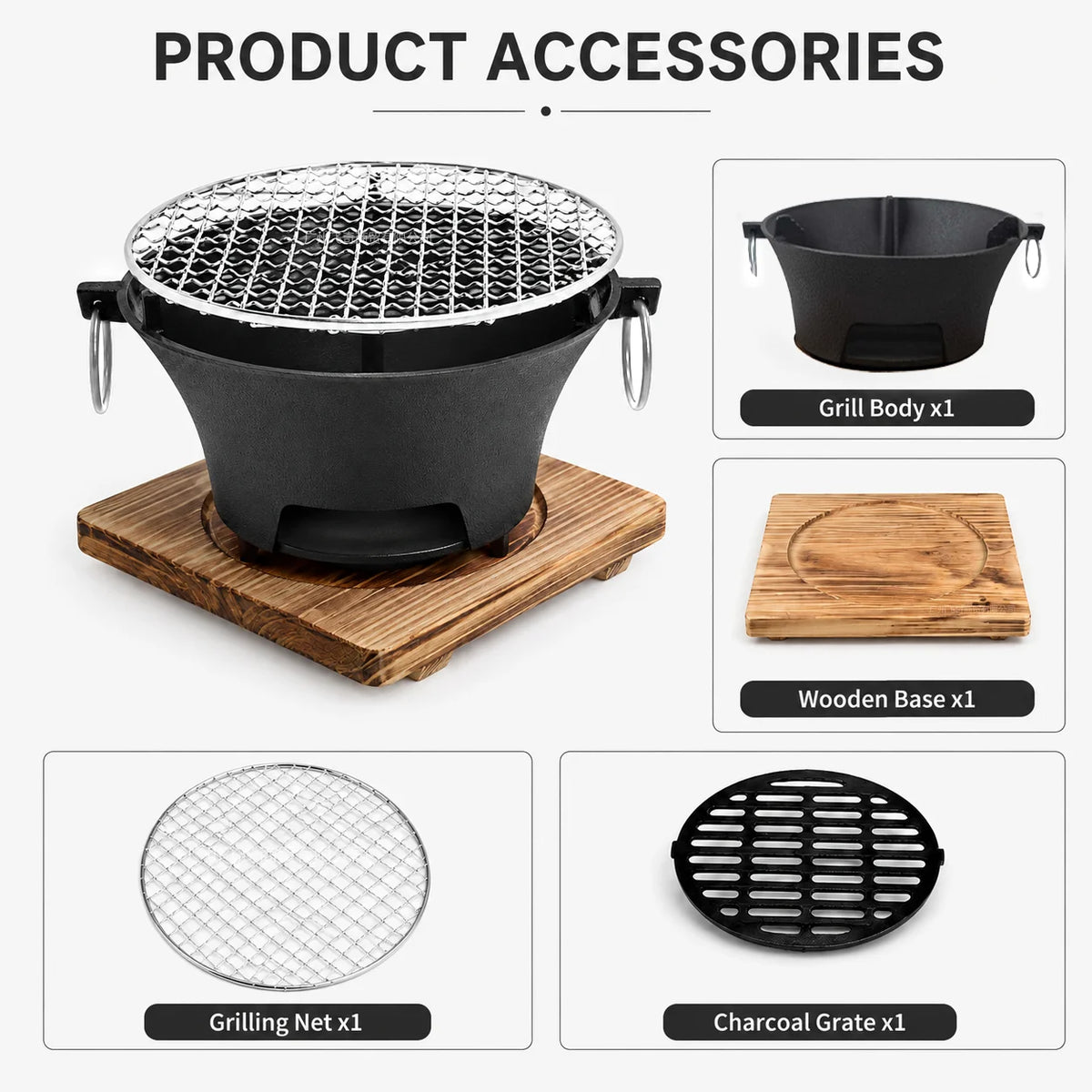Zoe Portable Charcoal Tabletop Grill With Removable Cast Iron Grate