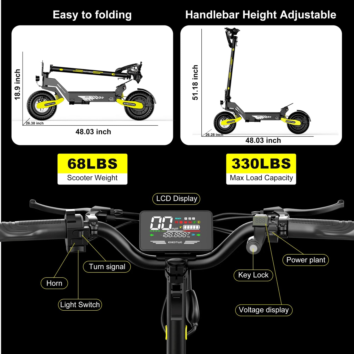 Eoeotwo 1200W Off Road Foldable Electric Scooter For Adults