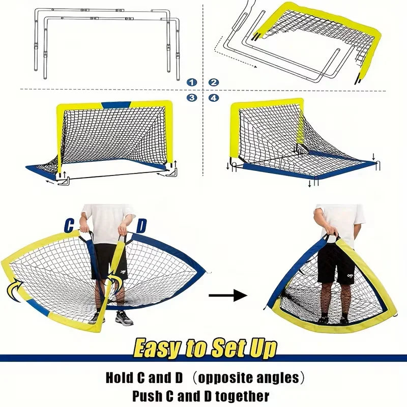 Portable Soccer Goal Set Featuring Two Durable Popup Nets