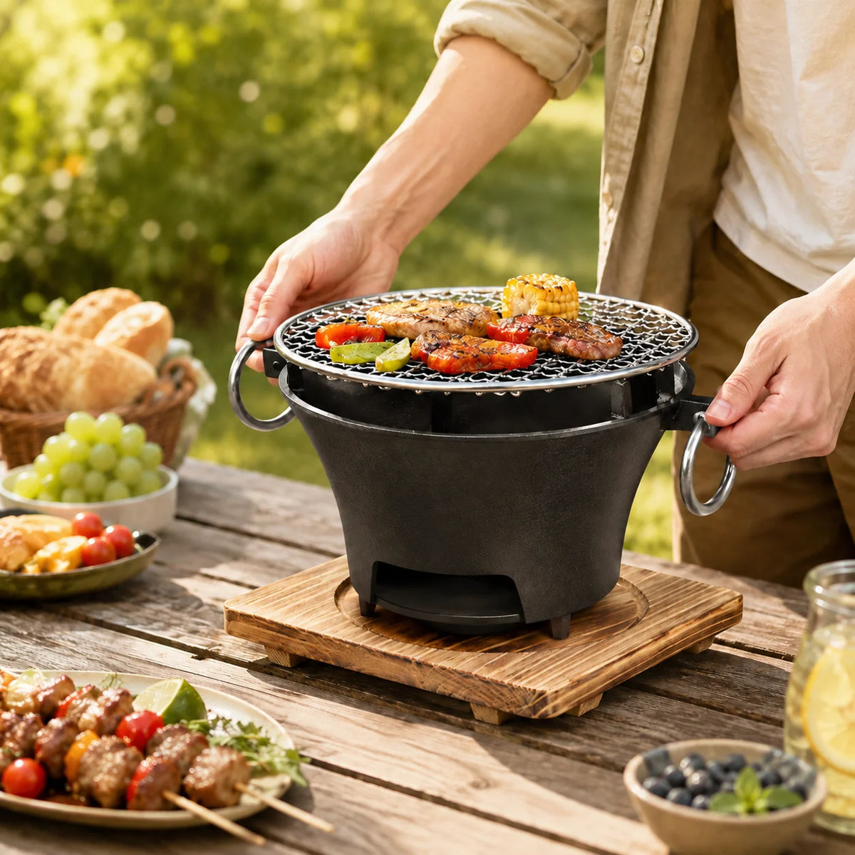 Zoe Portable Charcoal Tabletop Grill With Removable Cast Iron Grate