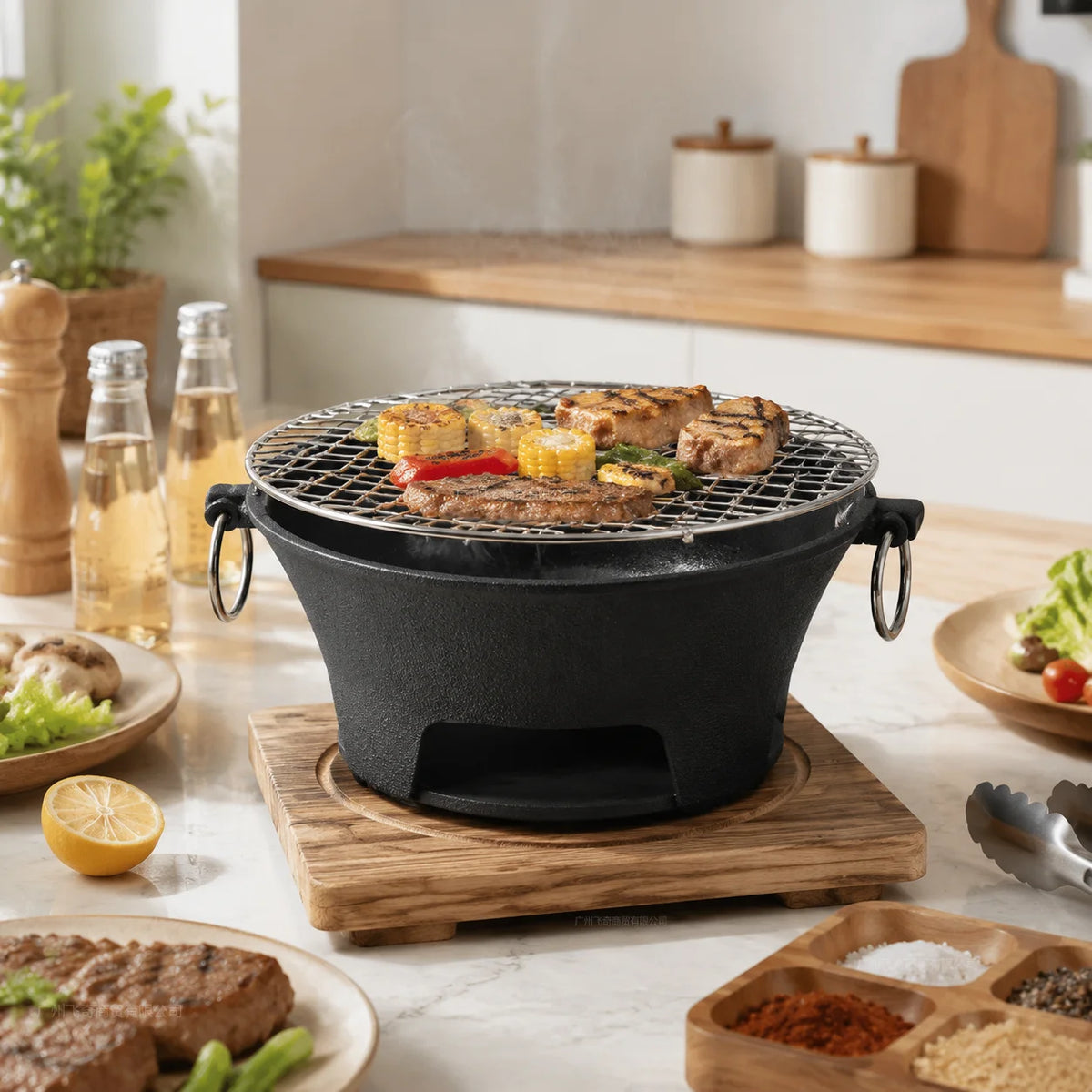 Zoe Portable Charcoal Tabletop Grill With Removable Cast Iron Grate