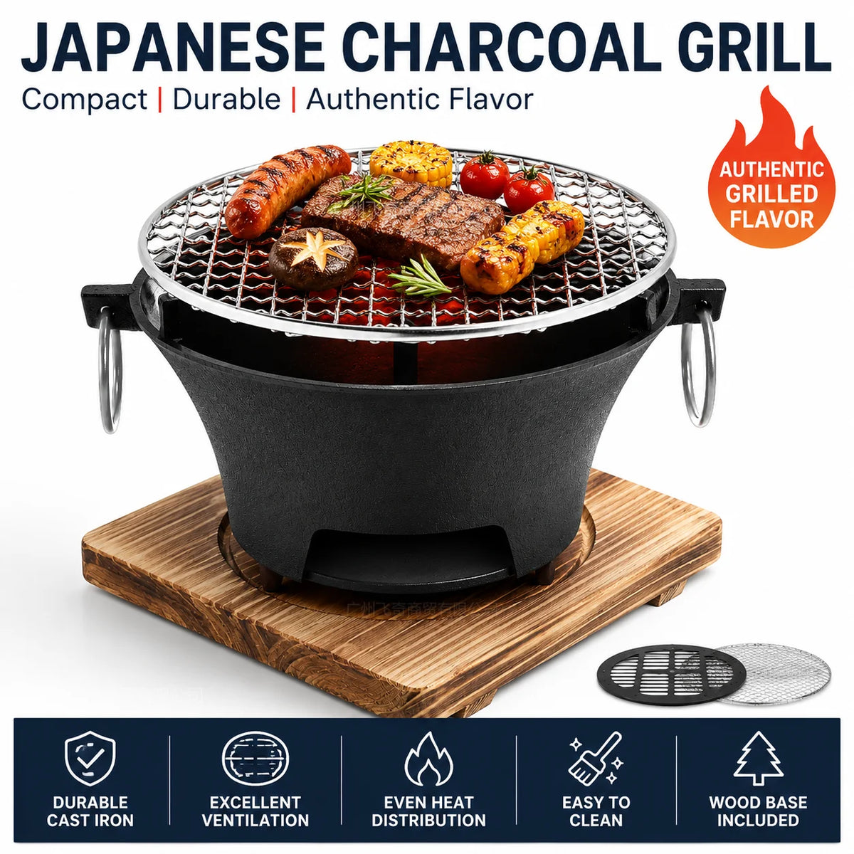 Zoe Portable Charcoal Tabletop Grill With Removable Cast Iron Grate
