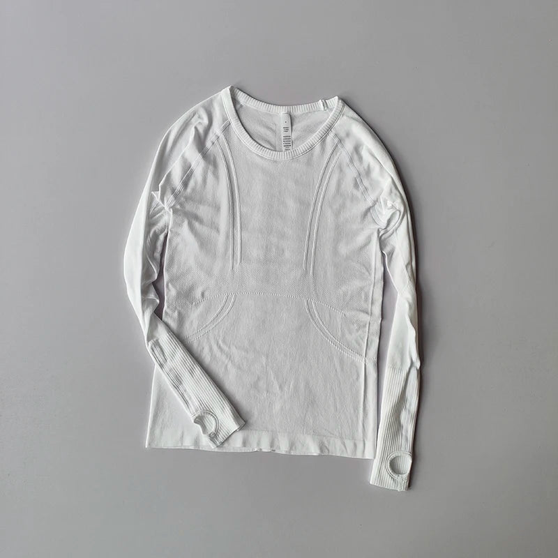 Women's Seamless Yoga Top Round Neck Long Sleeve Fitness Shirt
