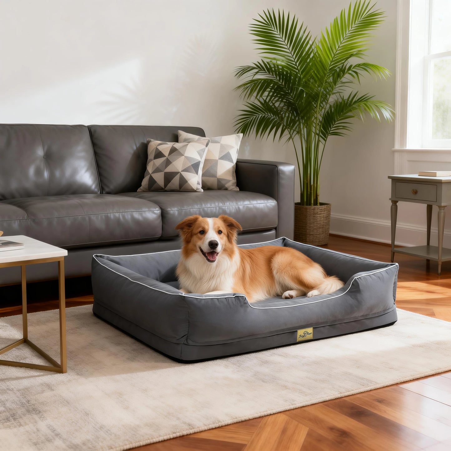 Large Orthopedic Dog Bed Pet Sofa with Bolster Sides Waterproof Liner Pet Couch with Washable Removable Cover and Non-Slip Bottom