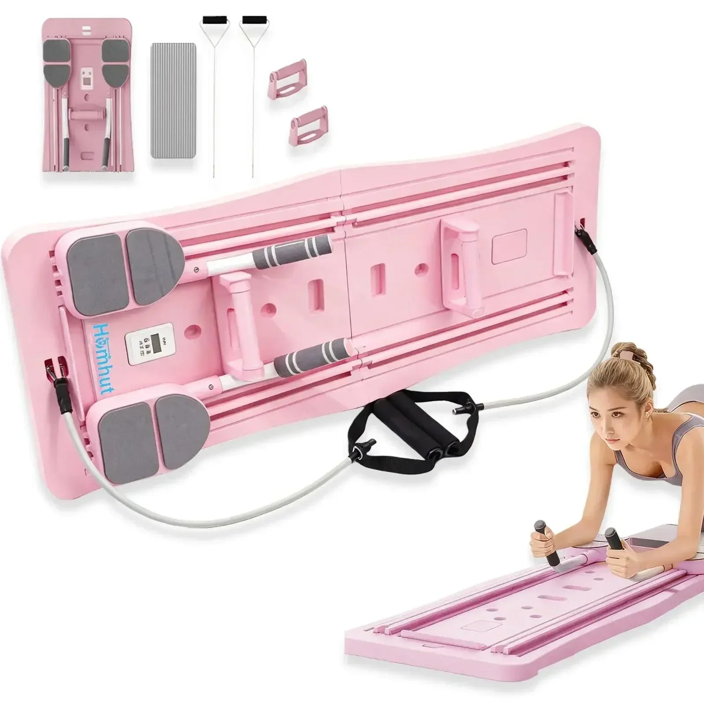 Portable Foldable Workout Board With Resistance Bands And Handles
