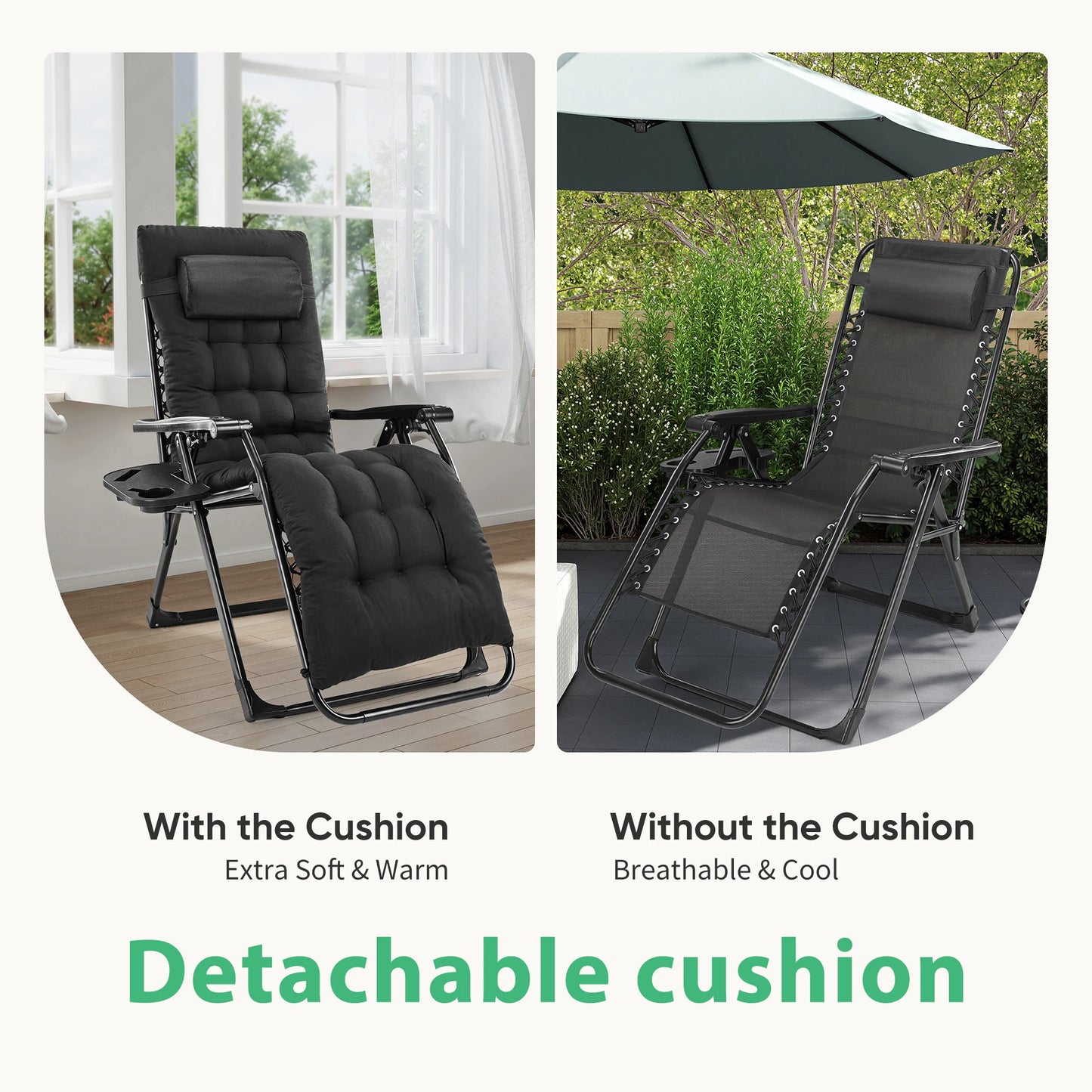 JHK Zero Gravity Outdoor Recliner With Cup Holder Trays
