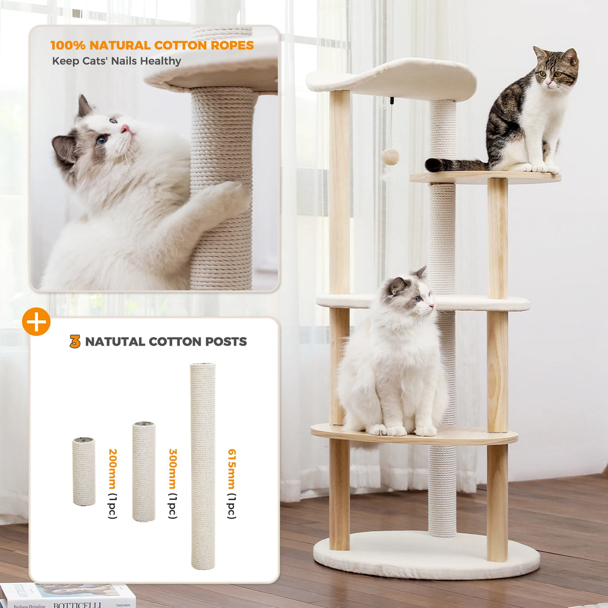 PAWZ Road Modern Wooden Cat Tree Tower With Scratching Post