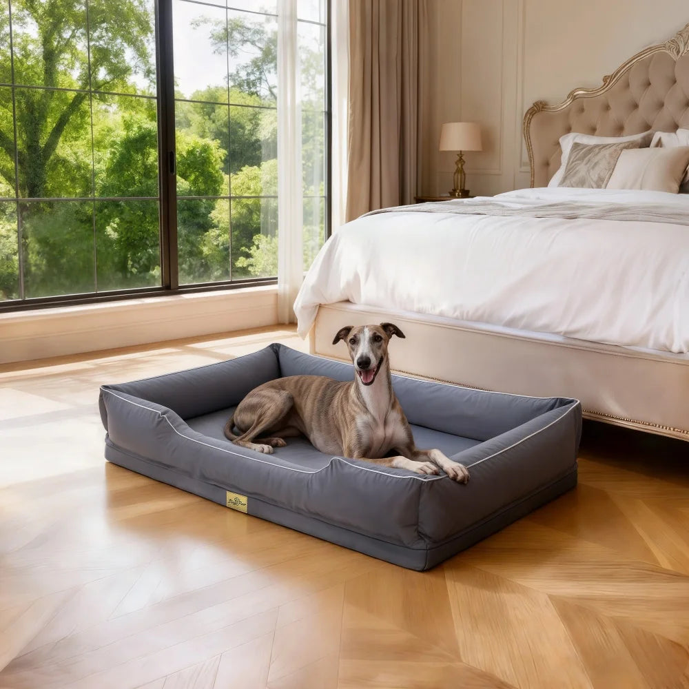 Large Orthopedic Dog Bed Pet Sofa with Bolster Sides Waterproof Liner Pet Couch with Washable Removable Cover and Non-Slip Bottom