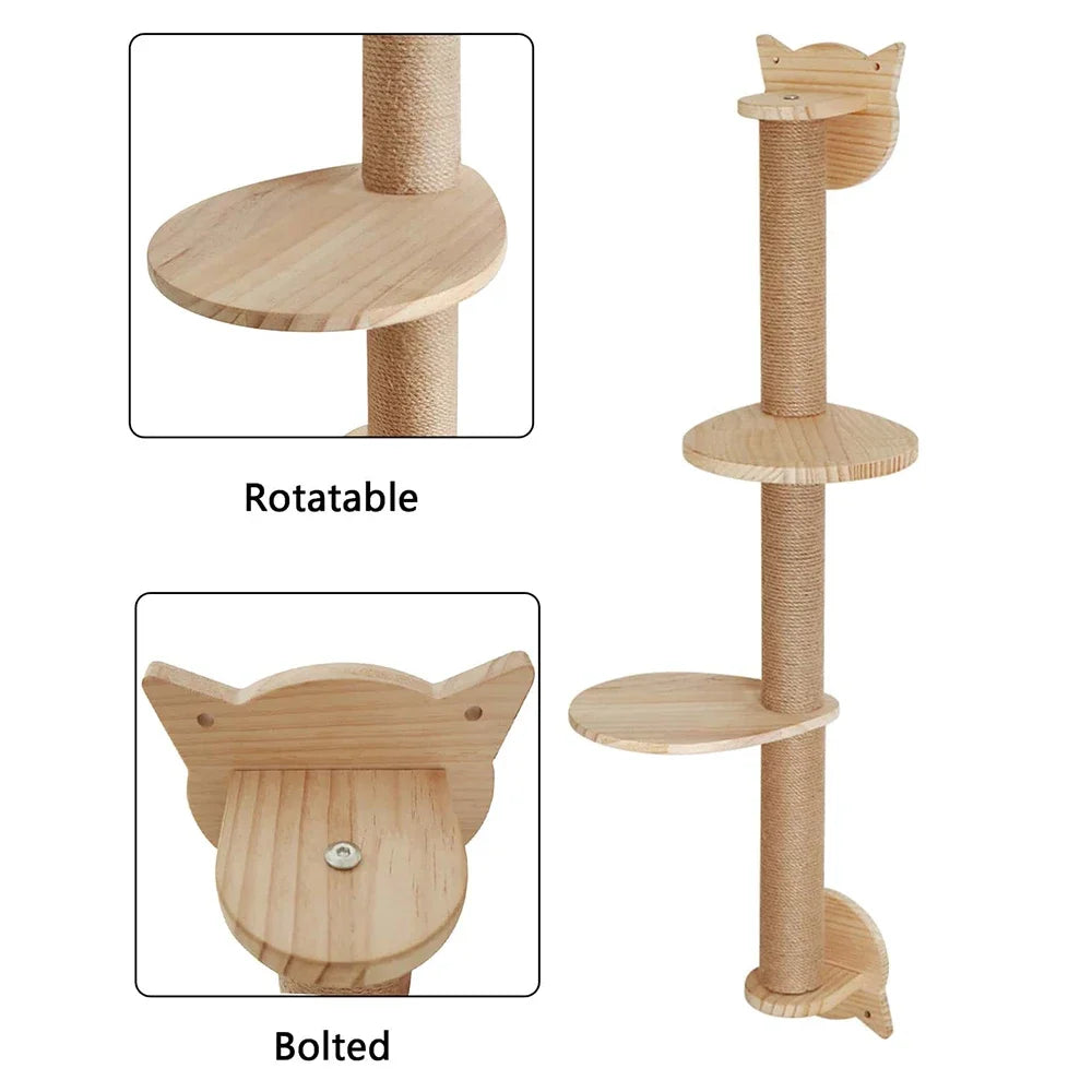 Wall Mounted Cat Tree With Sisal Scratching Posts And Hammock