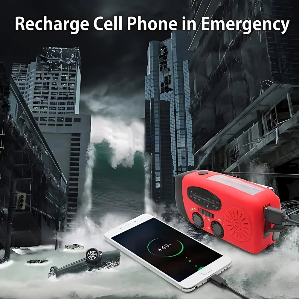 Portable Solar Hand Crank Emergency Radio With Power Bank