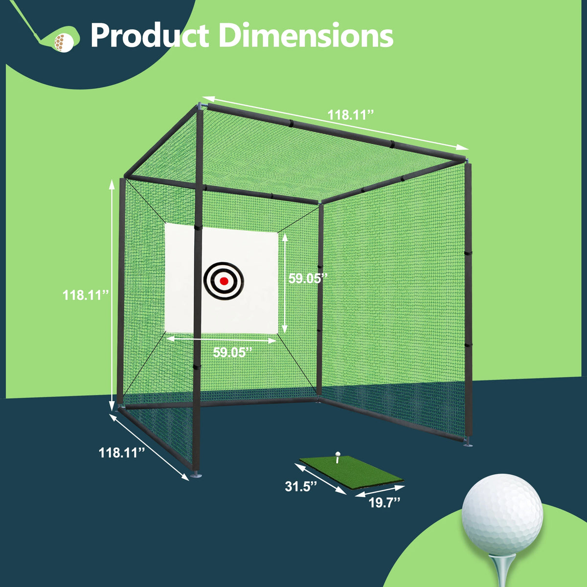 Heavy Duty Golf Practice Cage Net with Target and Mat
