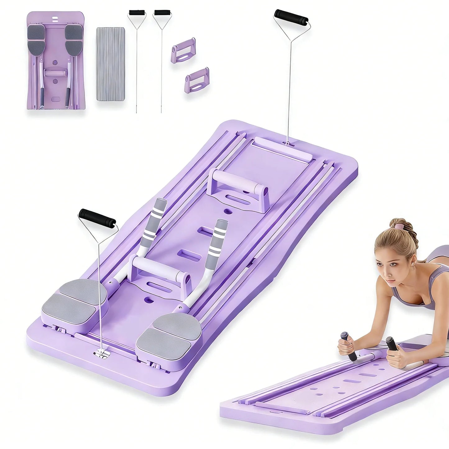 Portable Foldable Workout Board With Resistance Bands And Handles