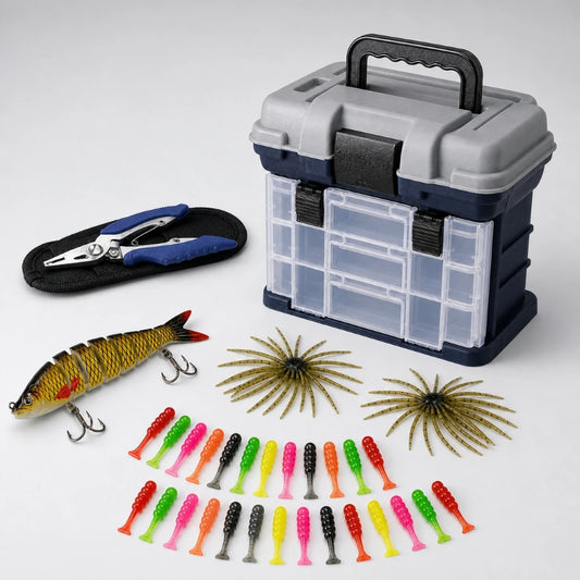 Portable Fishing Tackle Box Kit With Pliers And Lures Storage