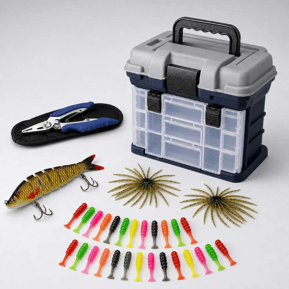 Portable Fishing Tackle Box Kit With Pliers And Lure Organizer