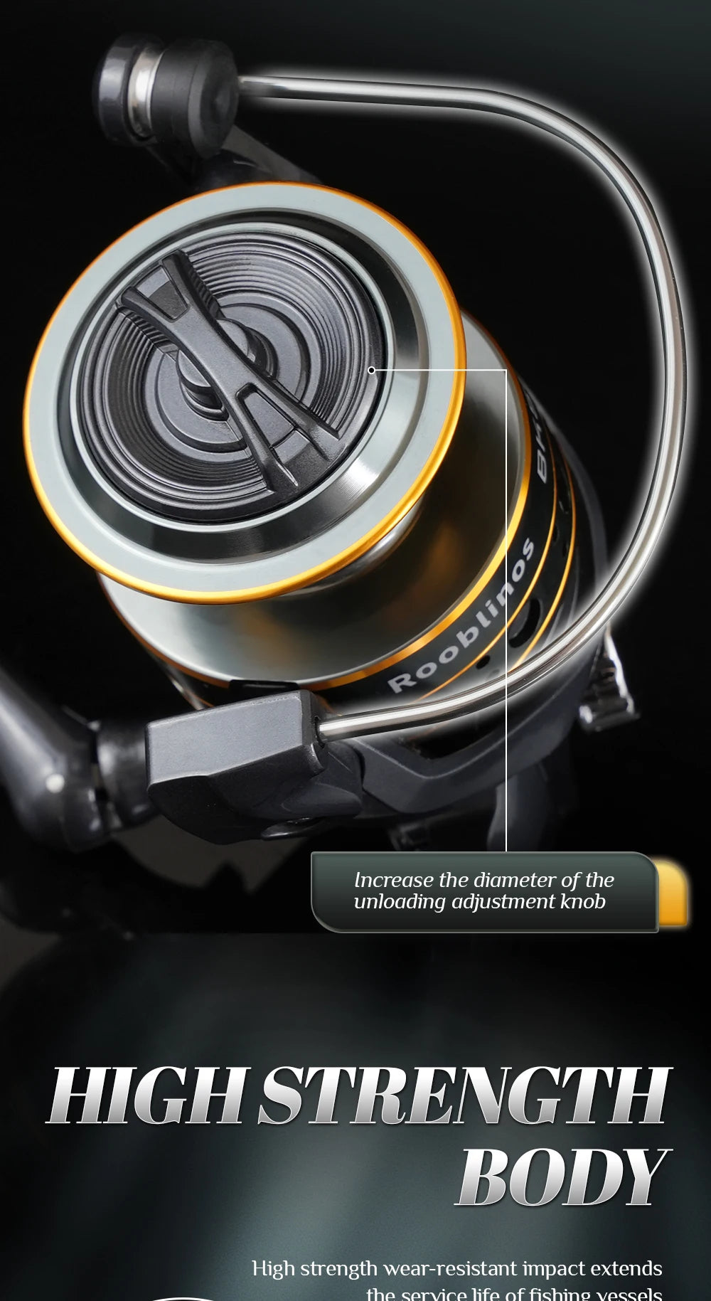 Rooblinos Spinning Fishing Reel With Smooth Drag And Five Bearings