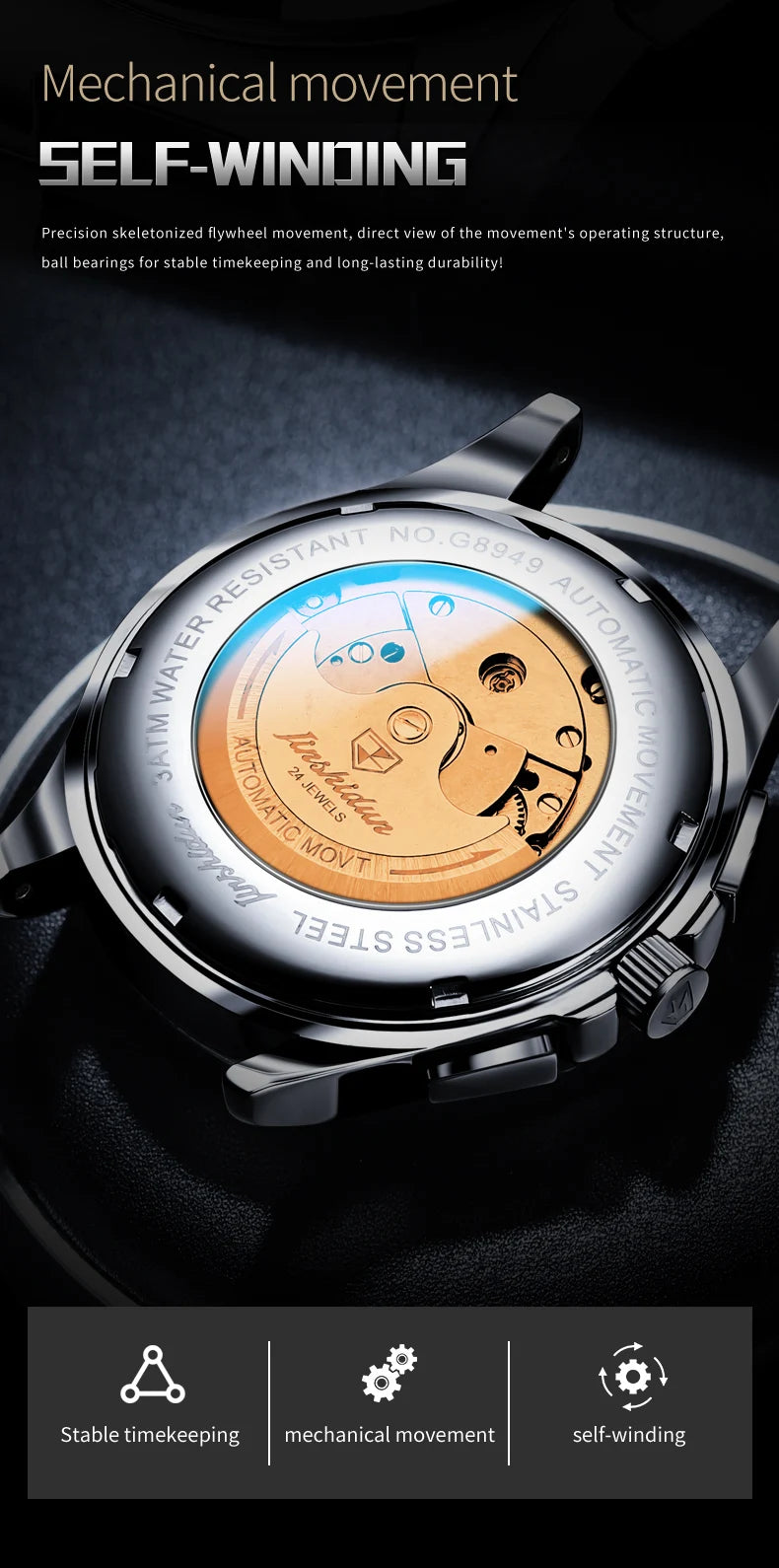 JSDUN Moon Phase Men's Automatic Watch Elegant Ceramic Strap Stainless steel Skeleton Chronograph Date TOP Brand Man Watches NEW
