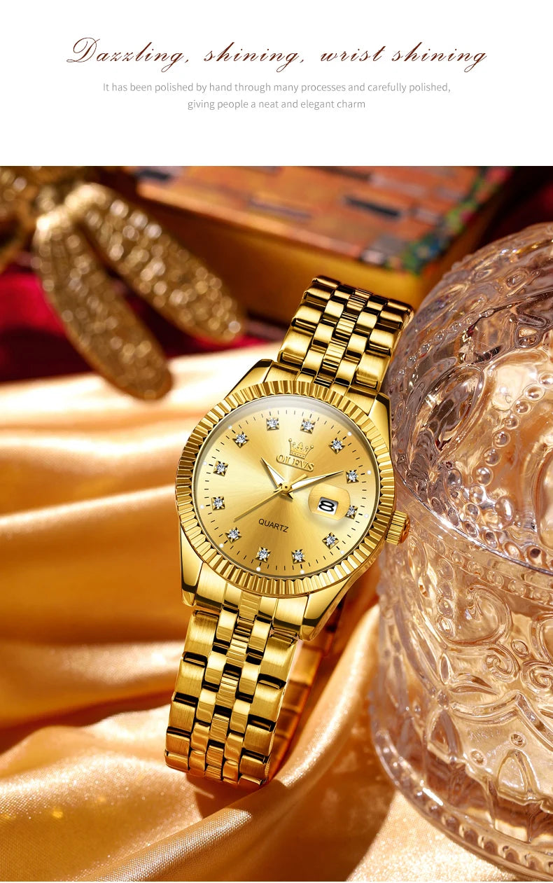OLEVS Women's Watches Luxury Diamond Elegant Women Wristwatch Stainless Steel Waterproof Luminous Ladies Watch Jewelry Set
