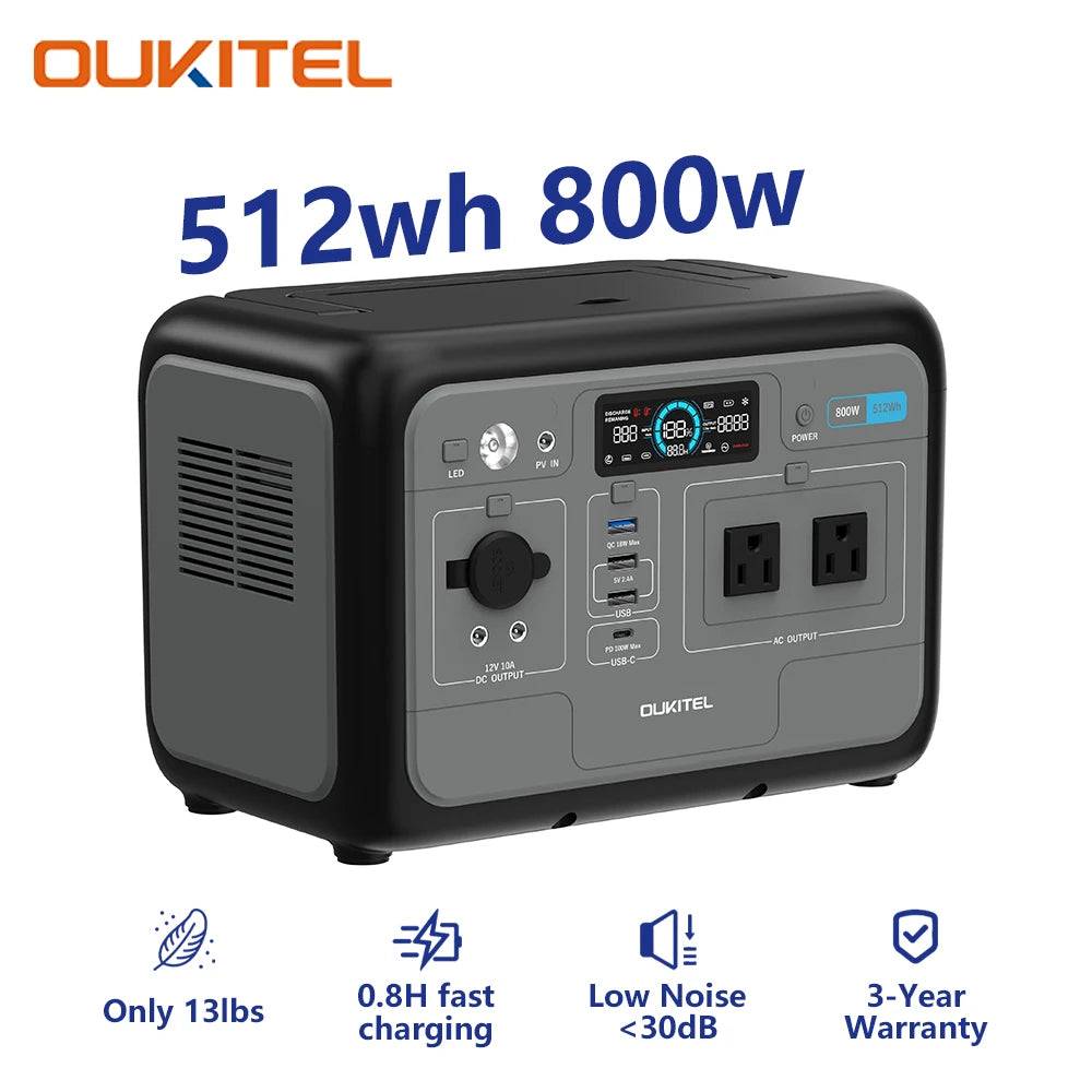 Oukitel 800W Portable Power Station 512Wh LiFePO4 Solar Generator