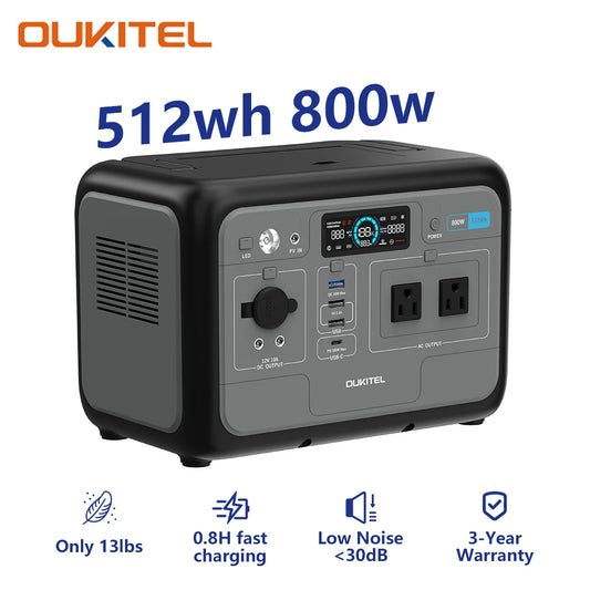 Oukitel 800W Portable Power Station 512Wh LiFePO4 Solar Generator