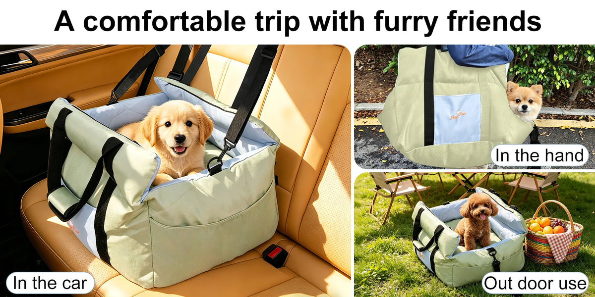 BORWART Portable Dog Car Booster Seat With Safety Belt Washable Cover